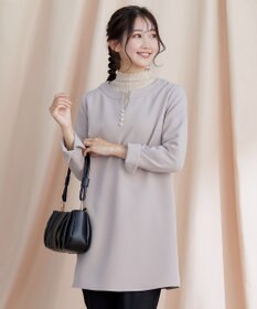 Tiaclasse 【ダブルストレッチ・洗える】スキッパーパールチュニックブラウス