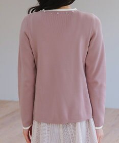 Tiaclasse L 【洗える】襟パール配色ニットトップス