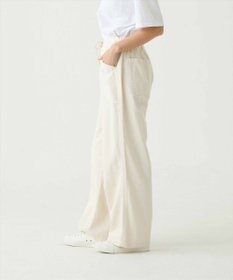 caqu color linen easy wide カラーコットンリネンウエストゴムワイドストレート