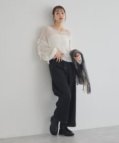 earth music&ecology サイドリボン透かしニットプルオーバー