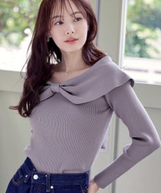 Tiaclasse リボン衿リブニットトップス