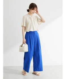 Green Parks 綿麻混タックストレートワイドパンツ