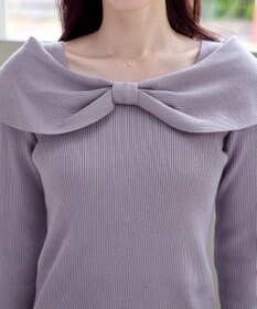 Tiaclasse リボン衿リブニットトップス