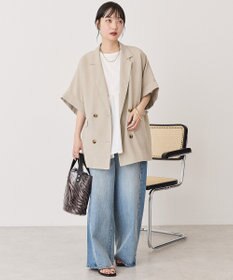 AMERICAN HOLIC 布帛切替ペプラム半袖プルオーバー