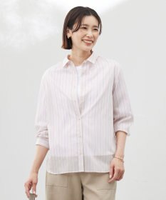 J.PRESS LADIES 【洗える】ランダムストライプ シャツカラー ブラウス