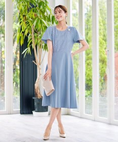 Tiaclasse 【洗える】フレアスリーブレースコンビワンピース