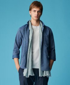 JOSEPH ABBOUD 【サスティナブル・７分袖】コットンリヨセルリネンコードストライプ シャツ ダルブルー系1