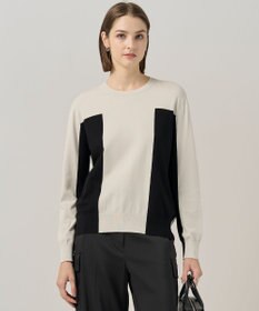 ICB 【洗える】マットヴィスコースポリエステル ブロッキングニット