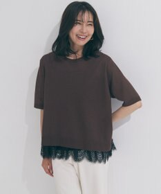 UNFILO レースドッキングニット クルーネック ブラウン