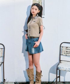 WEGO ベルト付きウォッシュドデニムミニスカパン