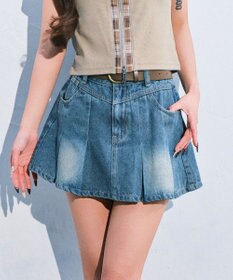 WEGO ベルト付きウォッシュドデニムミニスカパン