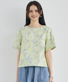 自由区 L リーフモチーフカットジャガード ブラウス