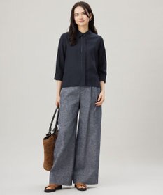 自由区 【ドラマ「明日はもっと いい日になる」着用】【接触冷感・吸水速乾・洗える】ナチュラルリネンクロップド丈 シャツ