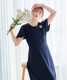 Tiaclasse 【洗える】フレアスリーブレースコンビワンピース