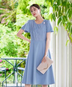 Tiaclasse L 【洗える】フレアスリーブレースコンビワンピース