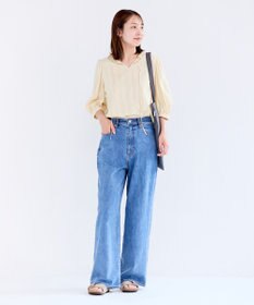 UNFILO ストライプレース 2WAY パフスリーブブラウス