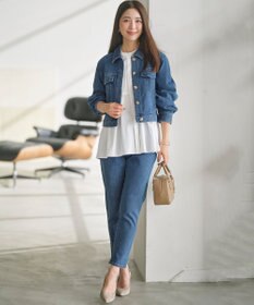 組曲 ライトデニム ベルト付きストレートパンツ