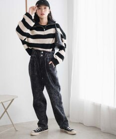 WEGO 【ウエストゴム】ウエストフリルデニムマムパンツ