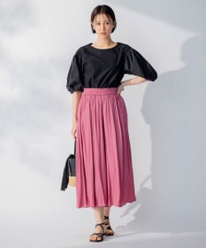 自由区 【洗える】コンビネーションシャーティング パフスリーブ カットソー