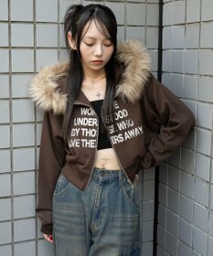 WEGO ファーフードショートZIPパーカー