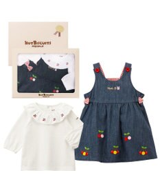 MIKI HOUSE HOT BISCUITS 【70-90cm】 さくらんぼ刺繍 ジャンパースカート＆ブラウスギフトセット【BOX付き】