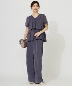 ANY SIS 【洗える】ティアードトップス×ワイドパンツSET スモーキーブルー