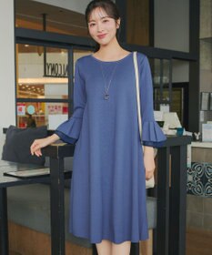 Tiaclasse シフォンフレア袖スポンジニットワンピース