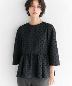 #Newans 【洗濯機可】ジャガ―ドドットペプラムブラウス ブラック