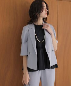 組曲 スムースクロス 6分袖ジャケット ブルーグレー系