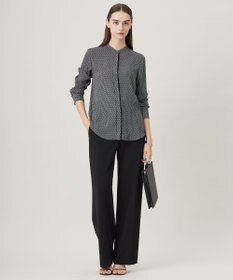 ICB L 【UVケア・速乾・洗える】BackSatinAmunzen バンドカラーブラウス