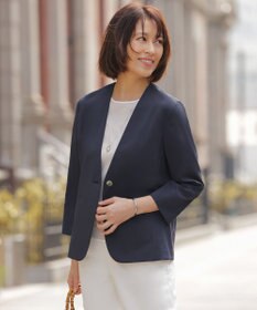 J.PRESS LADIES 【セットアップ対応】ファンマートロストレッチ ノーカラー ジャケット ネイビー系