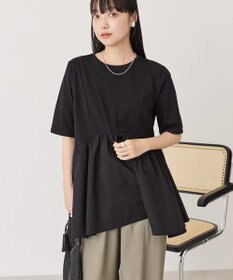 AMERICAN HOLIC 布帛切替ペプラム半袖プルオーバー