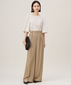 自由区 S 【接触冷感・UVカット・洗える】ストライプコットンハイゲージフレアスリーブ カットソー