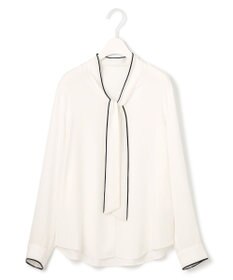 ICB L 【UVケア・速乾・接触冷感・洗える】BackSatinAmunzen 配色ボウタイブラウス