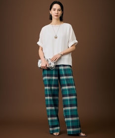 自由区 【SHIHOさん着用・セットアップ対応】コットンリネンチェックワイドストレート パンツ