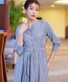 Tiaclasse 【洗える】ベルト付きストライプワンピース