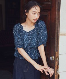 earth music&ecology フラワー刺繍フリルヘムブラウス