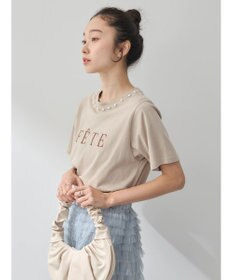 earth music&ecology 襟パール刺繍ロゴＴシャツ