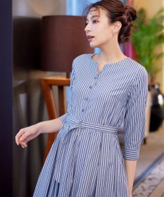 Tiaclasse 【洗える】ベルト付きストライプワンピース