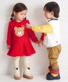 MIKI HOUSE HOT BISCUITS 【80-120cm】ビッグフェイスプリント 裏毛パイル素材 フレアワンピース