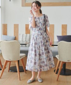 Tiaclasse 【小倉優子さん着用・洗える】大花柄シフォンワンピース