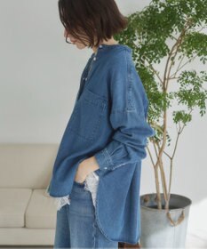 WEGO 【ANGIE VINTAGE】オーバーサイズ バンドカラー デニムシャツ