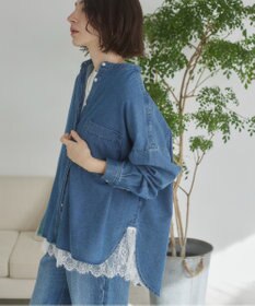 WEGO 【ANGIE VINTAGE】オーバーサイズ バンドカラー デニムシャツ