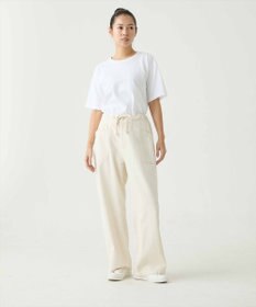 caqu color linen easy wide カラーコットンリネンウエストゴムワイドストレート