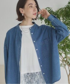 WEGO 【ANGIE VINTAGE】オーバーサイズ バンドカラー デニムシャツ