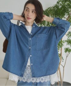 WEGO 【ANGIE VINTAGE】オーバーサイズ バンドカラー デニムシャツ