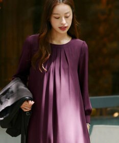 Tiaclasse L 【新色追加・洗える】裏起毛ジョーゼット胸元タックチュニックブラウス