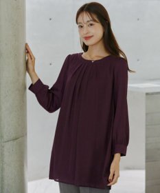 Tiaclasse L 【新色追加・洗える】裏起毛ジョーゼット胸元タックチュニックブラウス