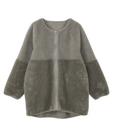 earth music&ecology 【リバーシブル】ノーカラーフェイクムートンコート