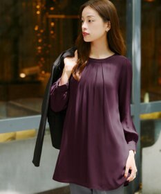 Tiaclasse L 【新色追加・洗える】裏起毛ジョーゼット胸元タックチュニックブラウス